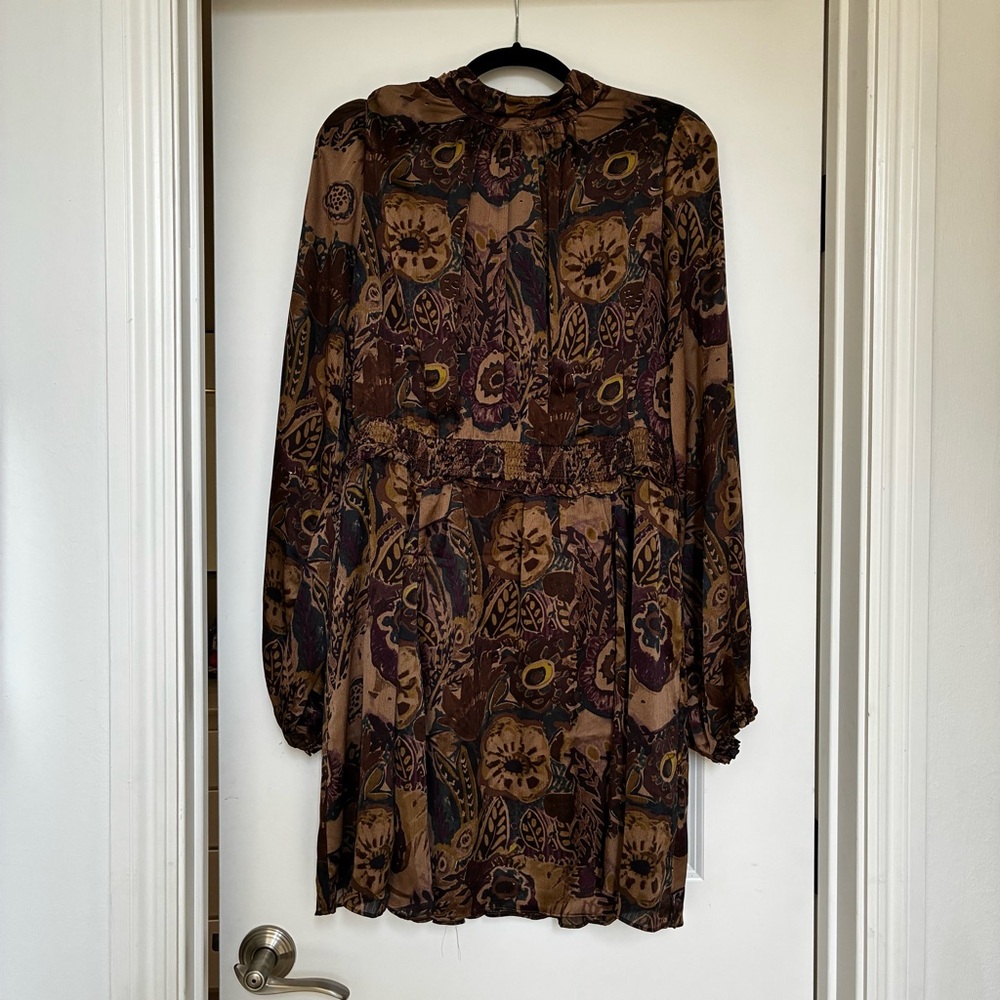 MELLODAY Brown Floral Long-Sleeve Tiered Dress Nordstrom Melloday